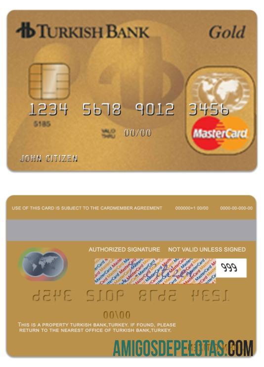 Turquia TurkishBank Gold Mastercard amostra